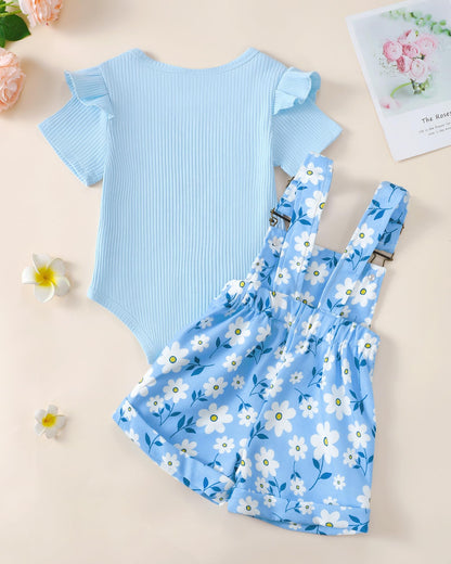 SUNNY PIGGY Toddler Baby Girl Overalls Clothes Toddler Adjustable Suspender Jumpsuit Short Sleeve Outfit Little Girl's Set