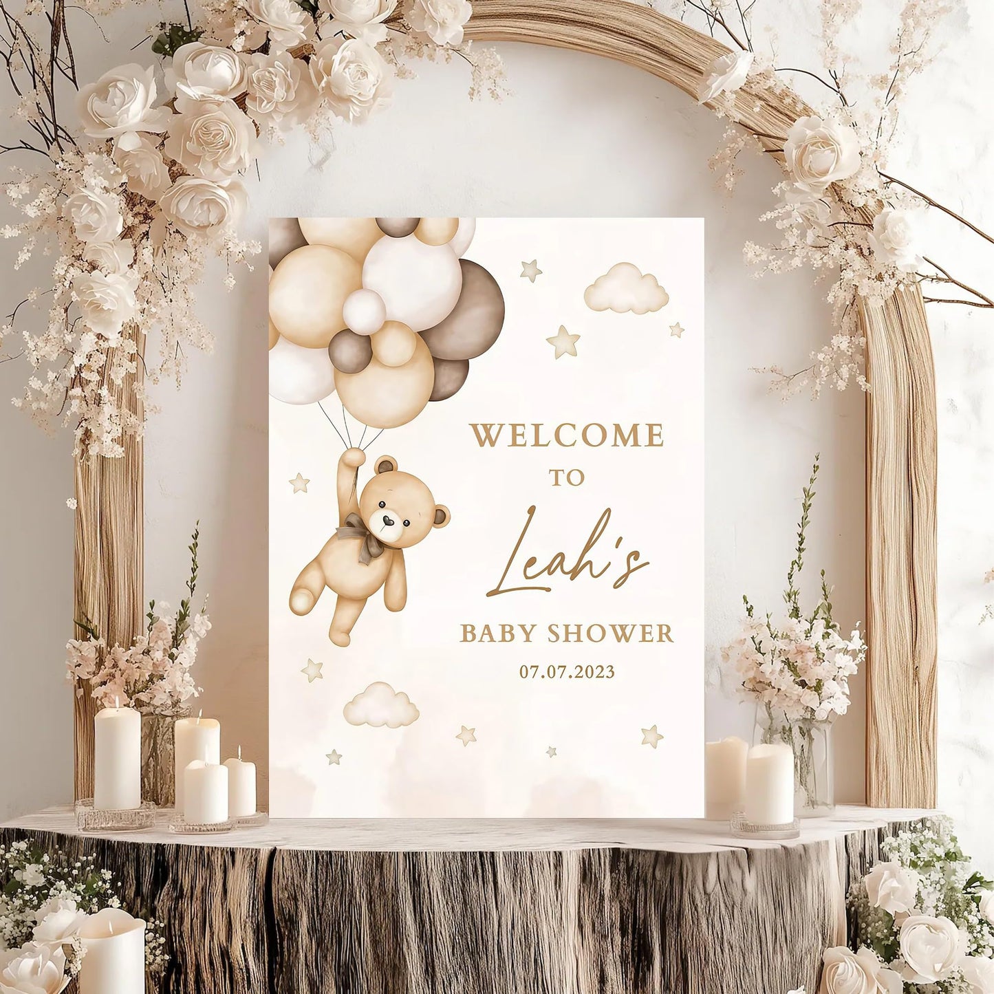 Personalized We Can Bearly Wait Baby Shower Welcome Sign, Welcome to Baby Shower Sign - Teddy Bear & Balloon Theme Décor #5