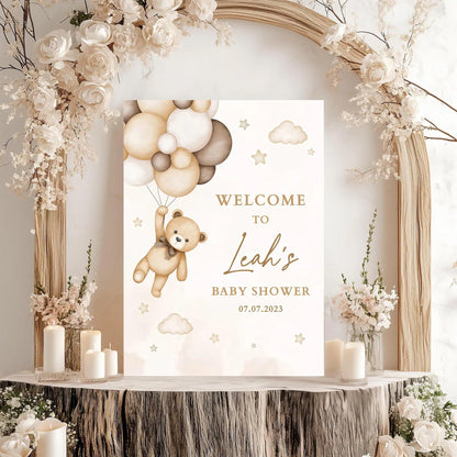 Personalized We Can Bearly Wait Baby Shower Welcome Sign, Welcome to Baby Shower Sign - Teddy Bear & Balloon Theme Décor #5