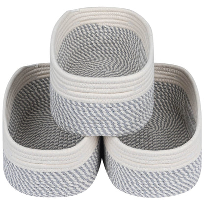 CubesLand Off White Small Storage Baskets for Shelves, Closet Organization Storage Bins Empty Gift Basket Baby Nursery Woven Baskets for Organizing, Rectangular Clothes Closet Shelves Baskets 3 Packs