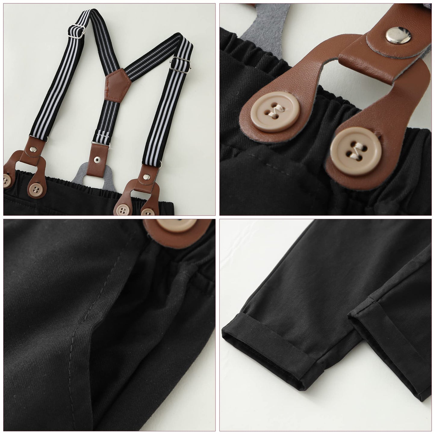 ZOEREA Baby Boy Suit 0-24M Gentleman Outfit Clothes Set Infant Long Sleeve Dress Shirt+Suspender Pants+Bowtie+Beret Hat