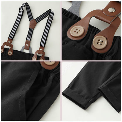 ZOEREA Baby Boy Suit 0-24M Gentleman Outfit Clothes Set Infant Long Sleeve Dress Shirt+Suspender Pants+Bowtie+Beret Hat