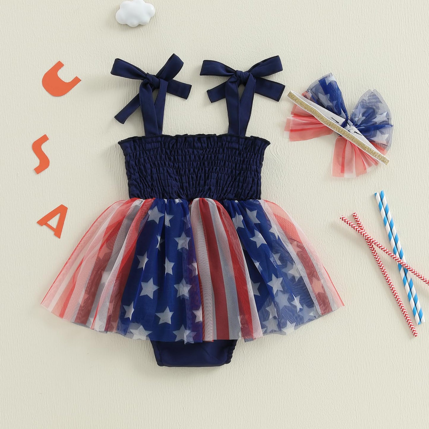 MERSARIPHY Newborn Baby Girl Summer Outfit Sleeveless Ruffle Smocked Halter Tulle Romper Dress One-piece Jumpsuit Clothes