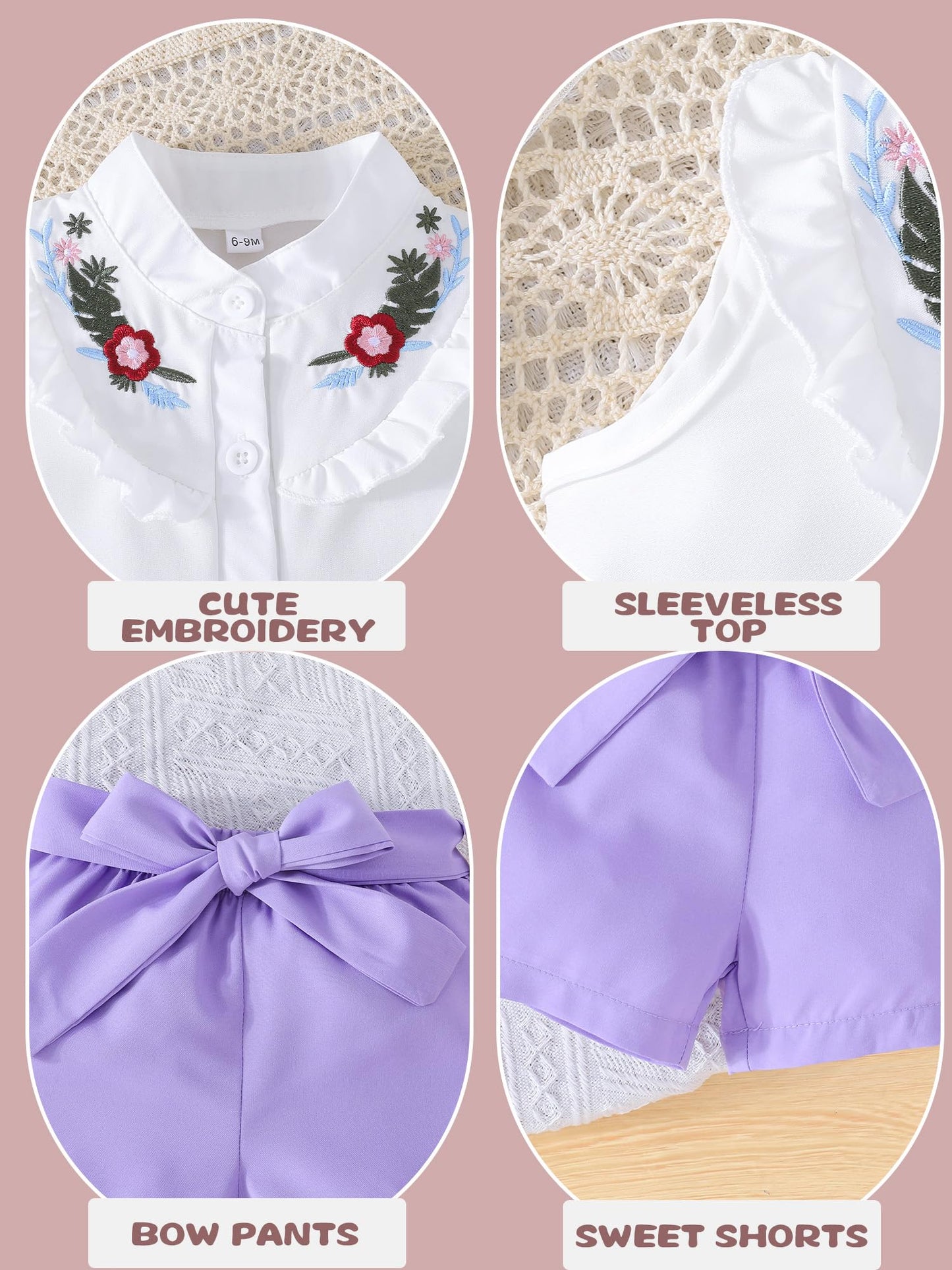 SUREPOCH Baby Girl Clothes Toddler Summer Embroidery Short Shirt Pant Girl Outfit Sleeveless Top Clothes Set