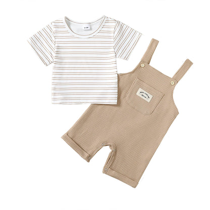 ZOEREA Toddler Baby Boys Clothes Summer Outfit Stripe T-Shirt and Shortall Romper Set Cute Jumpsuit Solid Color 6M-4T