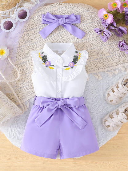 SUREPOCH Baby Girl Clothes Toddler Summer Embroidery Short Shirt Pant Girl Outfit Sleeveless Top Clothes Set