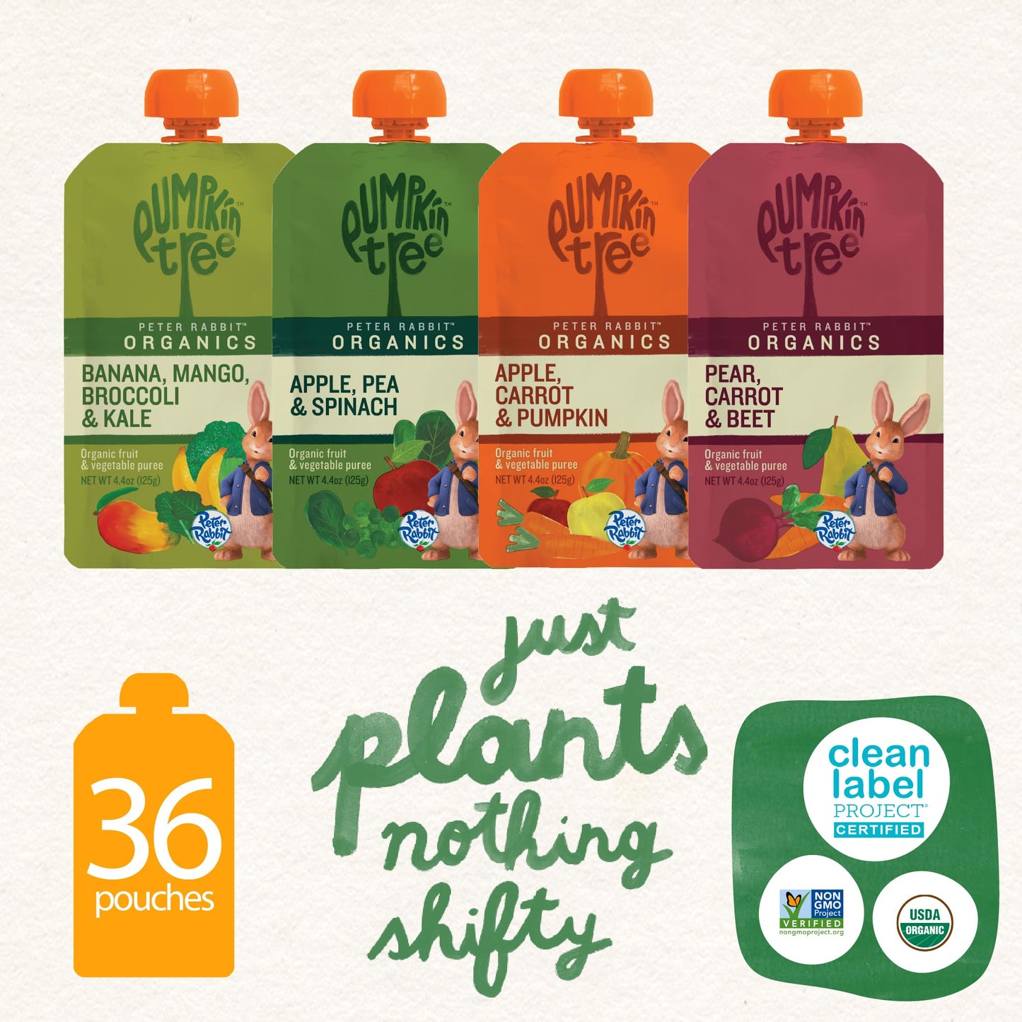Peter Rabbit Organics Fruit Vegetable, Squeezable Pouches, 4 Ounce (Pack of 18)