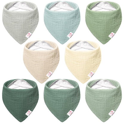 Bearmoss Muslin Baby Bibs 8 Pack Soft Bandana Bibs for Drooling & Teething, Absorbent Burp Cloths with Adjustable Snaps
