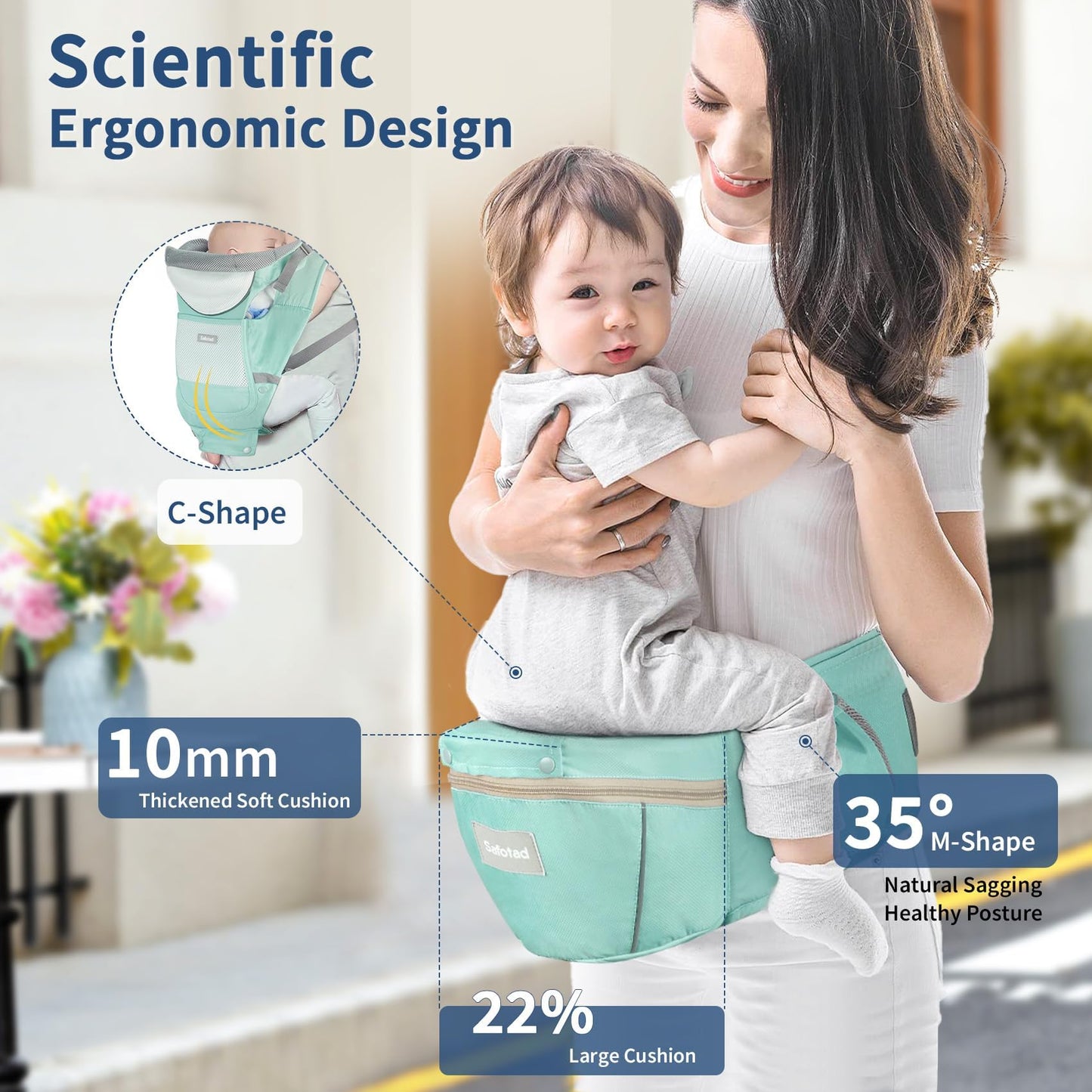 Baby Carrier with Hip Seat,Ergonomic M Position 6in1 Baby Carrier Newborn to Toddler,Head Support and Breathable Mesh Newborn Carrier,Adjustable Baby Holder Carrier for Dad&Mom-Grey