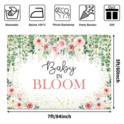 Avezano Baby in Bloom Backdrop Sage Green Leaves with Pink Flowers Baby Shower Party Decorations Baby Girl's Greenery Floral Nature Theme Photography Background Cake Table Banner (6x5ft(72x60in))