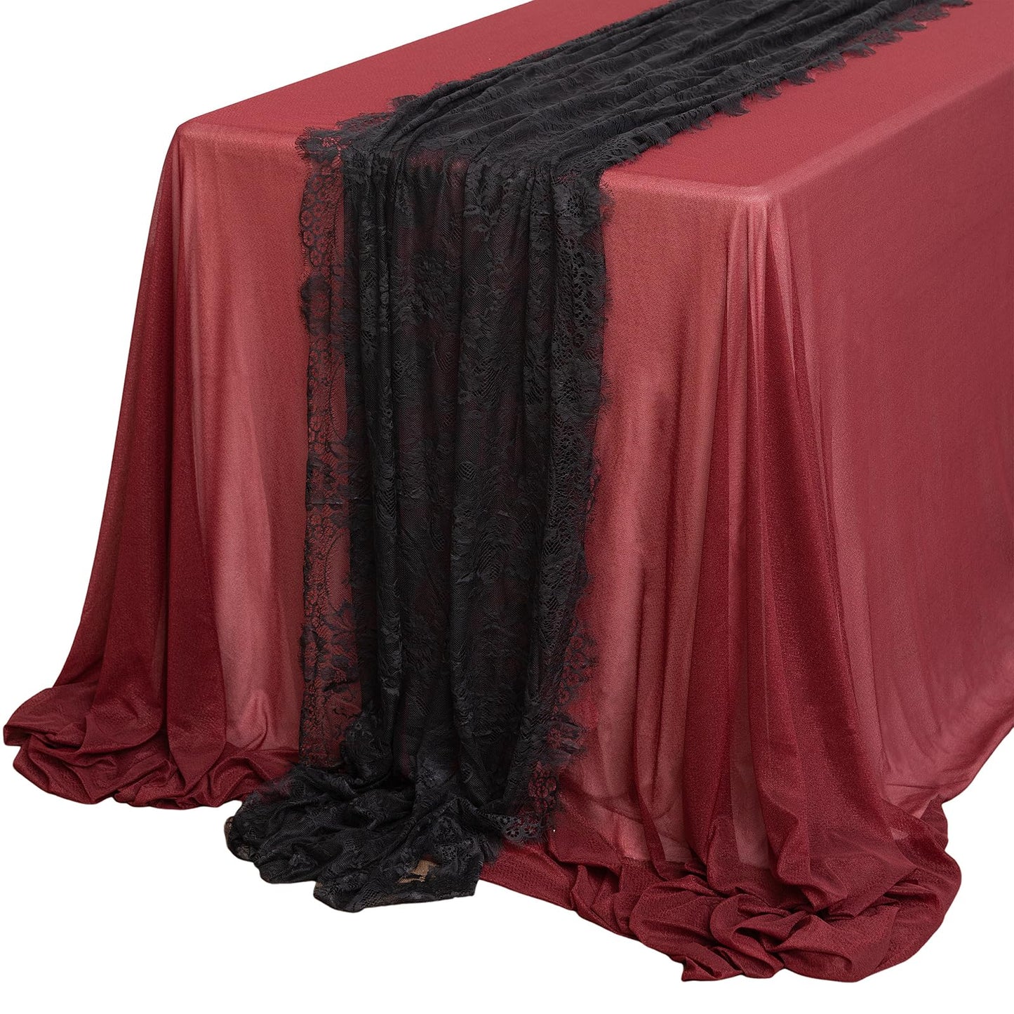 Ling's Moment Sheer Chiffon Table Cloth & Runner Set for 3x4ft Rectangle Table Decor in Dusty Rose & Blush for Wedding Reception and Parties