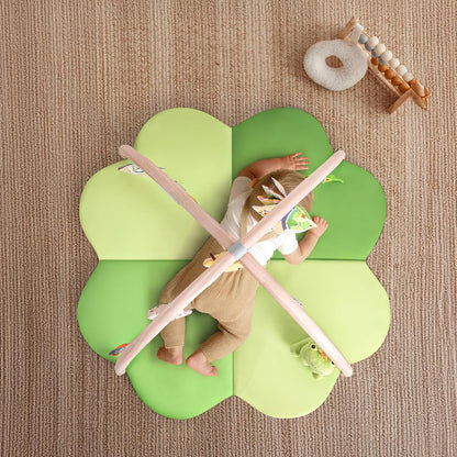 Baby Play Mat, Tummy Time Mat for Sensory Development, 4-Leaf Clover Baby Play Mat & Gym with 9 Detachable Toys, Portable & Easy to Clean, 0-9+ Months