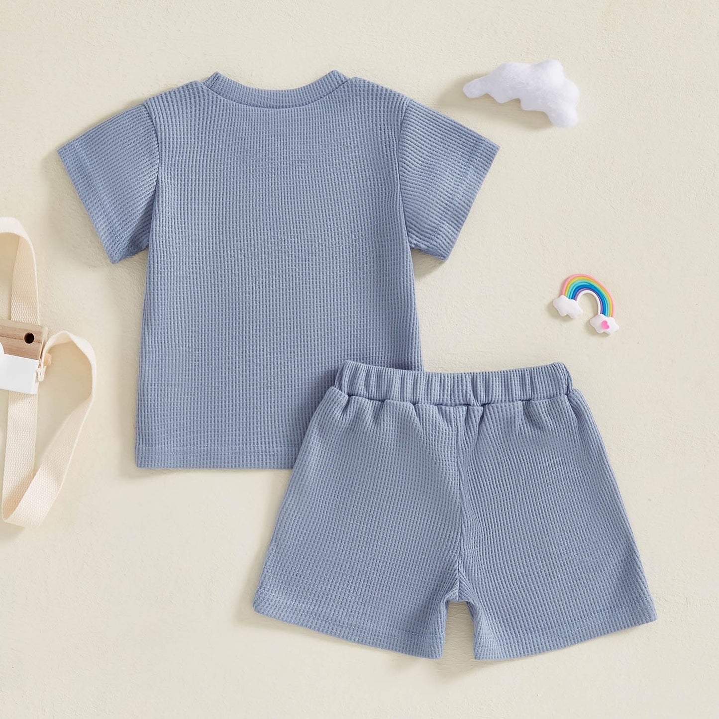 Toddler Baby Boy Summer Clothes Embroidered Waffle Short Sleeve T-Shirts Elastic Shorts Newborn Infant Boy Outfits