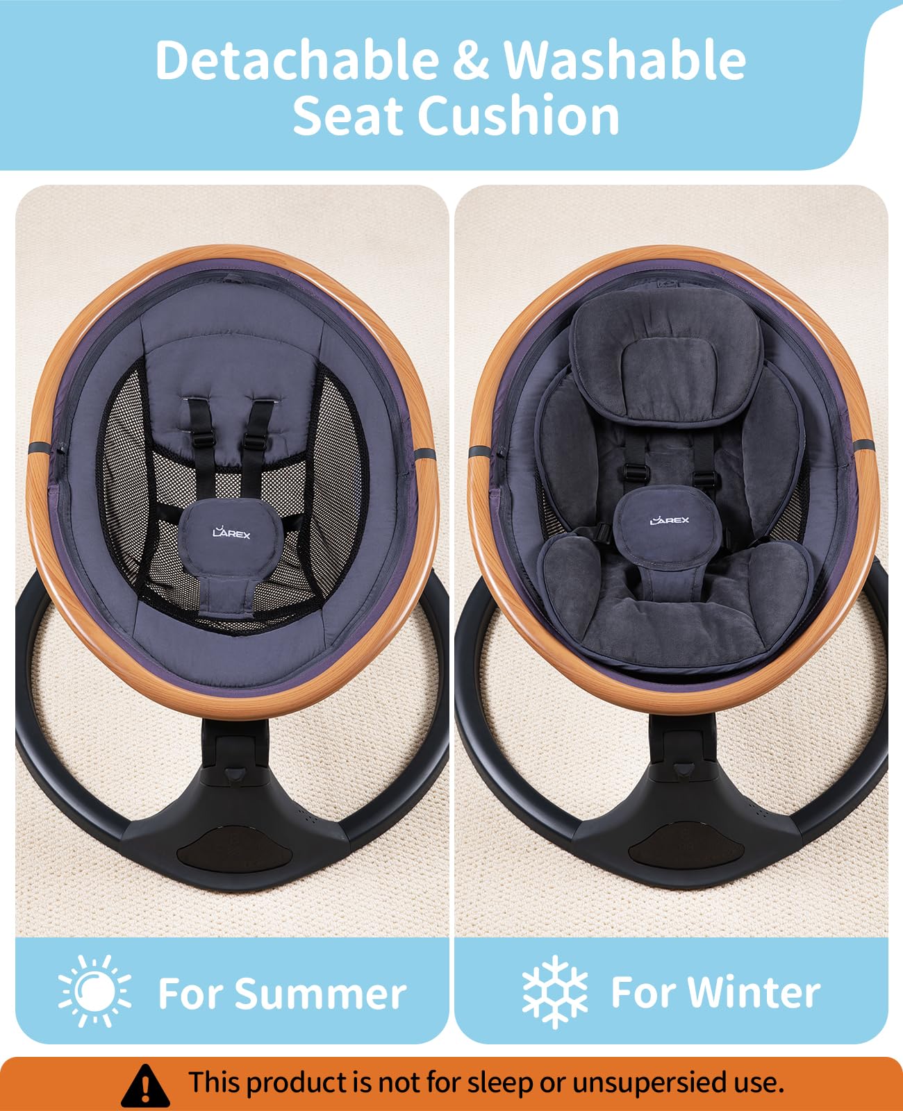 LAREX Baby Swing to Toddler Electric Infant Swing Portable for Newborn Boy Girl, 5 Sway Speeds with Remote Control, 12 Preset Melodies and Bluetooth, 0-6 Months Max 20 Lbs(Dark Wood Grain)