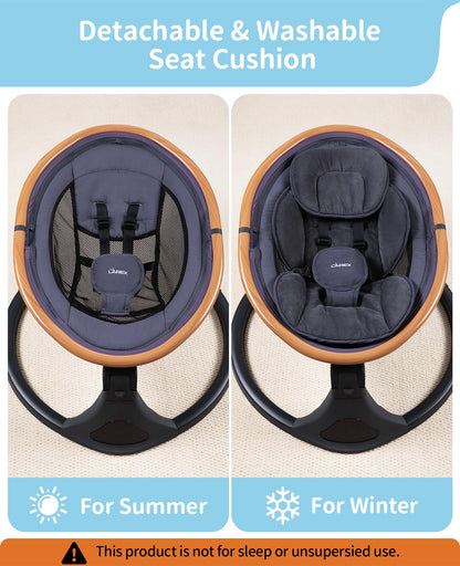 LAREX Baby Swing to Toddler Electric Infant Swing Portable for Newborn Boy Girl, 5 Sway Speeds with Remote Control, 12 Preset Melodies and Bluetooth, 0-6 Months Max 20 Lbs(Dark Wood Grain)