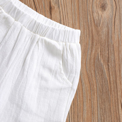 Toddler Baby Boy Linen Outfit Button Down Shirt Plain Shorts Cute Infant Newborn Photoshoot Clothes Summer 2Pcs Set