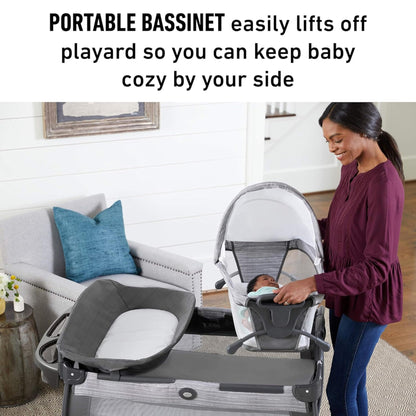 Graco On The Go Zip Pack ‘n Play Playard, Folding Playpen with Bassinet, Portable Crib, Reeves