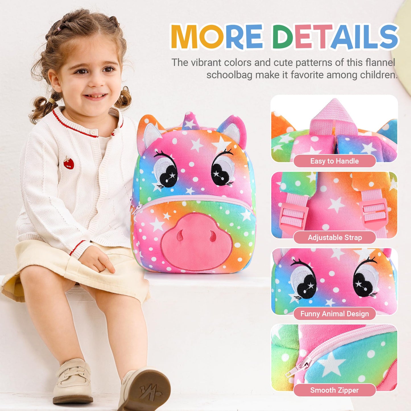 MICHLEY Toddler Backpack Plush Animal SchoolBag Cartoon Girls Travel Bag Mini Baby Daypack for Kids Kindergarten Pre School Bags, Cow
