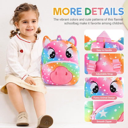 MICHLEY Toddler Backpack Plush Animal SchoolBag Cartoon Girls Travel Bag Mini Baby Daypack for Kids Kindergarten Pre School Bags, Cow