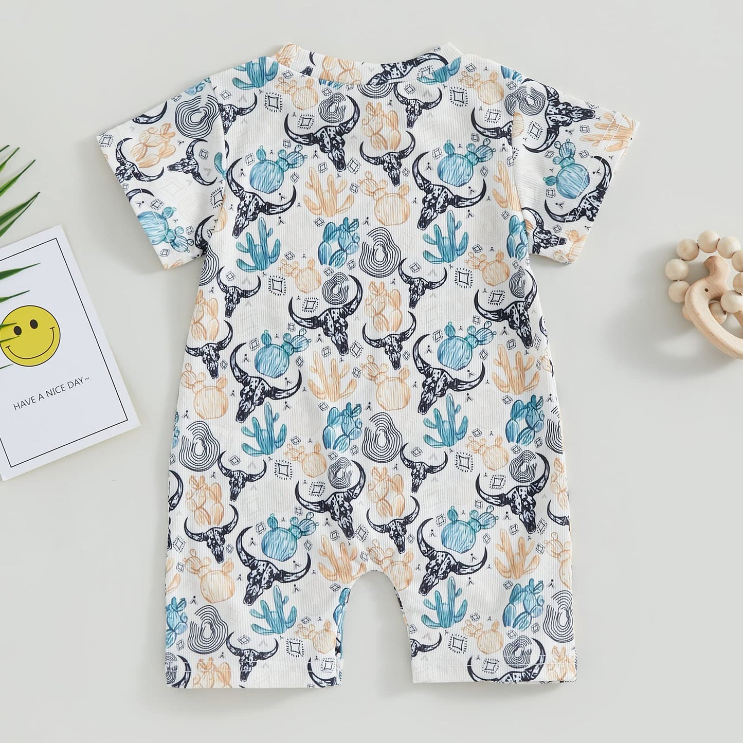 Gueuusu Country Baby Clothes Boy Girl Western Cow Print Short Sleeve Romper Bodysuit Ribbed One Piece Jumpsuit Summer Outfit