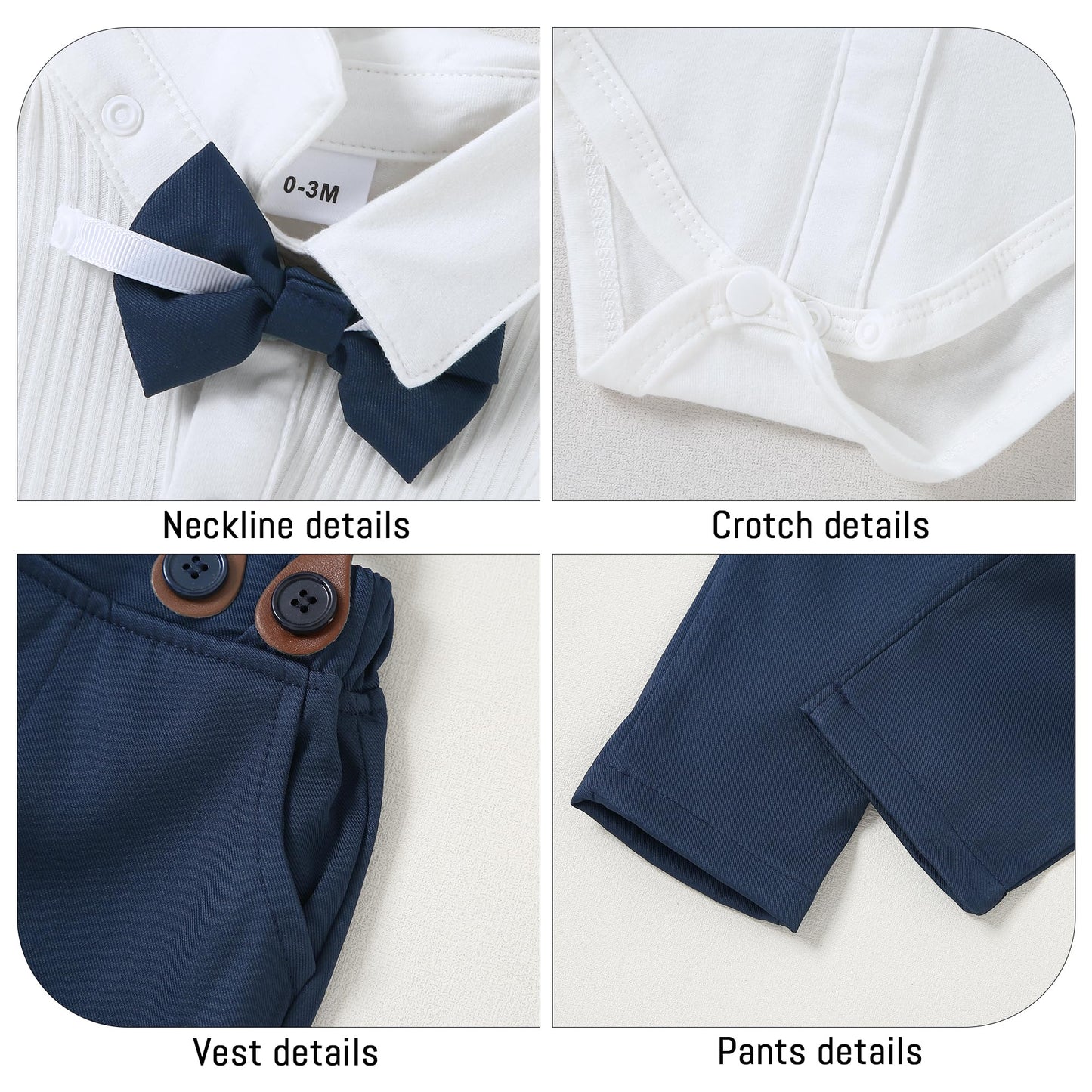 YUEMION Baby Boy Clothes Wedding Outfit Suits, 0-18 Months Infant Boy Gentleman Set, Dress Shirt+Vest+Suspender Pants+Bowtie