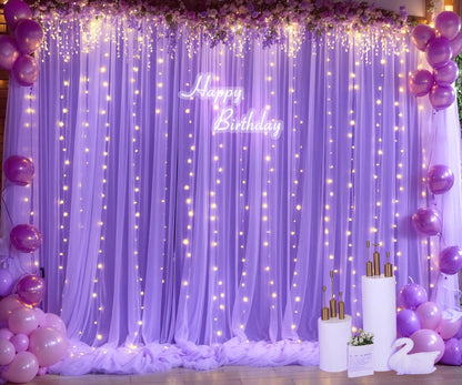 White Tulle Backdrop Curtain with Lights String for Parites 10×8ft Sheer Backdrop Curtains White Curtain Backdrop for Wedding Baby Shower Birthday Party Photo Shoot Decorations(2 Panels 10ft×8ft)