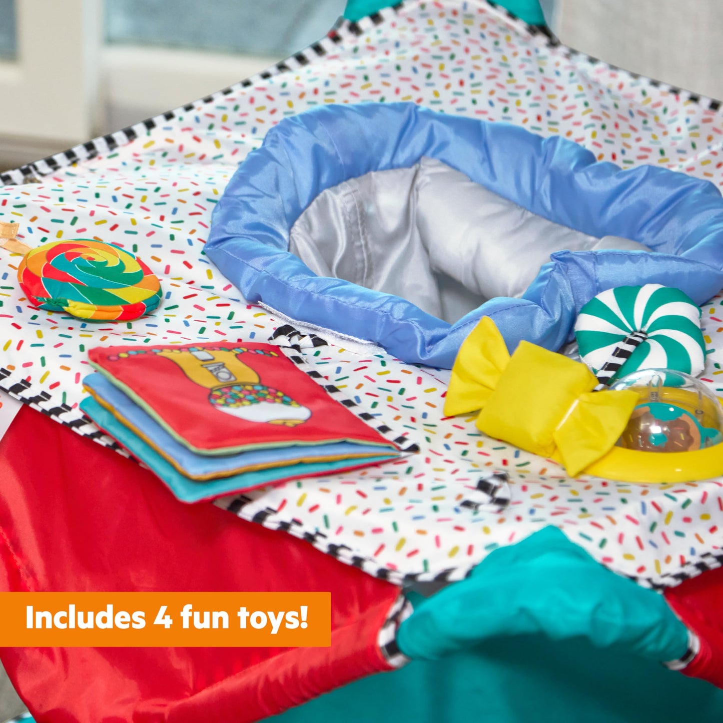 Bright Starts Pop 'N Jump Portable Activity Jumper, Indoor/Outdoor Use, Owl Forest with 4 Sensory Toys, Ages 6-12 Months