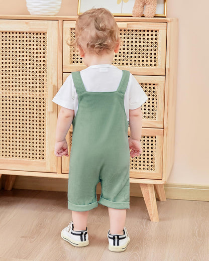 ZOEREA Toddler Baby Boys Clothes Summer Outfit Stripe T-Shirt and Shortall Romper Set Cute Jumpsuit Solid Color 6M-4T