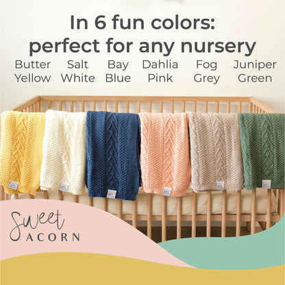 Knit Baby Blanket in Elegant Pattern, Organic Cotton Blankets for Crib or Stroller, Receiving Blankets - Salt White