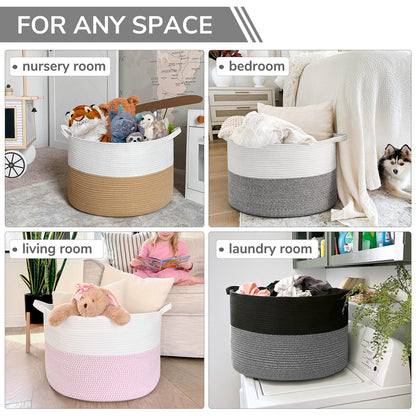 INDRESSME XXXLarge Cotton Rope Basket 21.7" x 21.7" x 13.8" Woven Baby Laundry Blanket Basket Toy Baskets with Handle Storage Comforter Cushions Thread Laundry Hamper