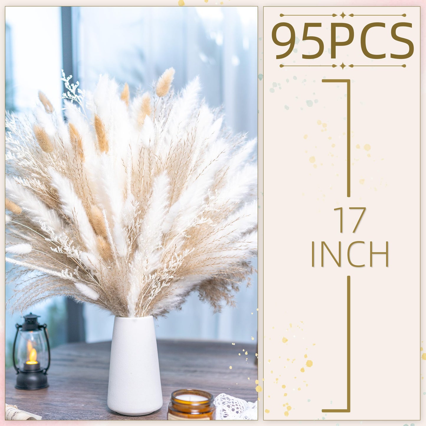 95 PCS Natural Pampas Grass Decor Bouquet | Boho Dried Floral Arrangement Centerpiece Table Decor Wedding Decor Rustic Decor, Natural, white, beige (Fdm-b-01)