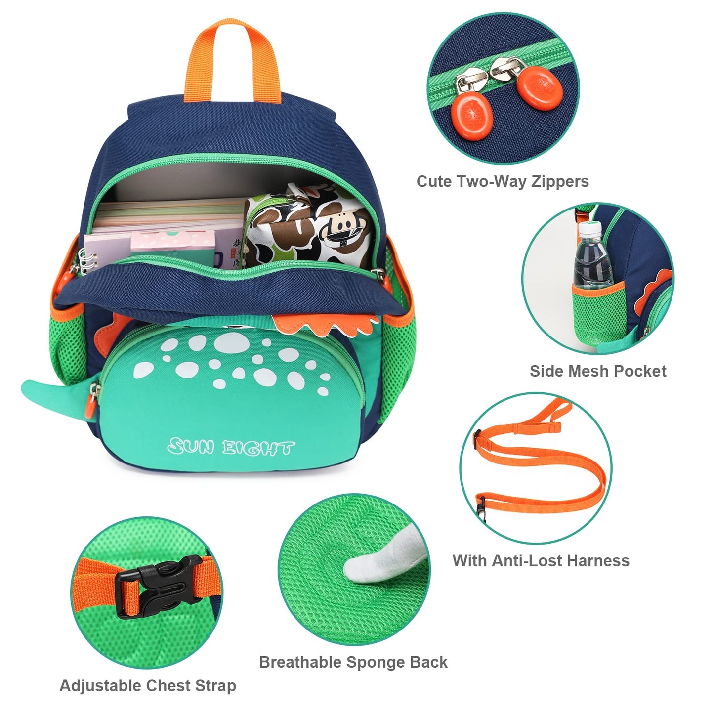 SUN EIGHT Preschool Backpack with Anti-Lost Harness Toddler Backpack School Bag 3D Cartoon Lunch Backpack for Toddler Girls 1-4 Years(Butterfly)