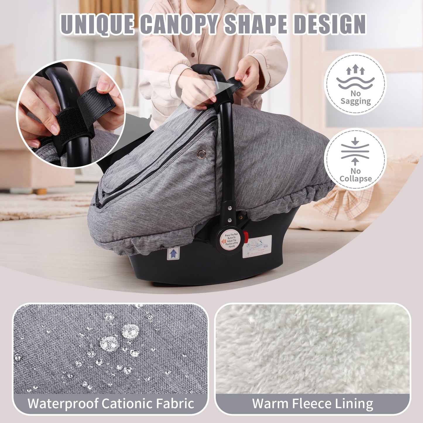 Rquite Car Seat Cover Baby, Carseat Covers Boy Girl, 2 Layers Window -Breathable Mesh & Wind/Sun Shade, Infant Car Seat Canopy Baby Carrier/Stroller Cover, Fit Spring, Fall, Winter, Cold Weather