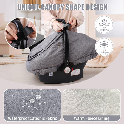Rquite Car Seat Cover Baby, Carseat Covers Boy Girl, 2 Layers Window -Breathable Mesh & Wind/Sun Shade, Infant Car Seat Canopy Baby Carrier/Stroller Cover, Fit Spring, Fall, Winter, Cold Weather