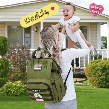Diaper Bag Backpack for Dad and Mom with USB Charging Port Stroller Straps and Insulated Pocket,army military Travel Nappy Backpack for Daddy/Mommy (Black)
