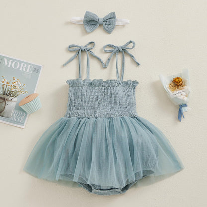MERSARIPHY Newborn Baby Girl Summer Outfit Sleeveless Ruffle Smocked Halter Tulle Romper Dress One-piece Jumpsuit Clothes