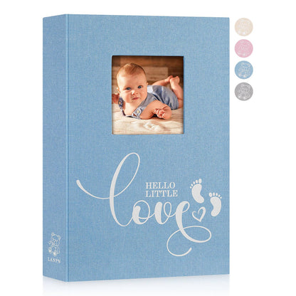 Lanpn Baby Photo Album 4x6 600 Pockets, Linen cover Newborn Bebe Memory Book Photobook Holds 600 Horizontal and Vertical Pictures, Picture Album with Front Window Gift for Boy Girl Baby Shower Pink