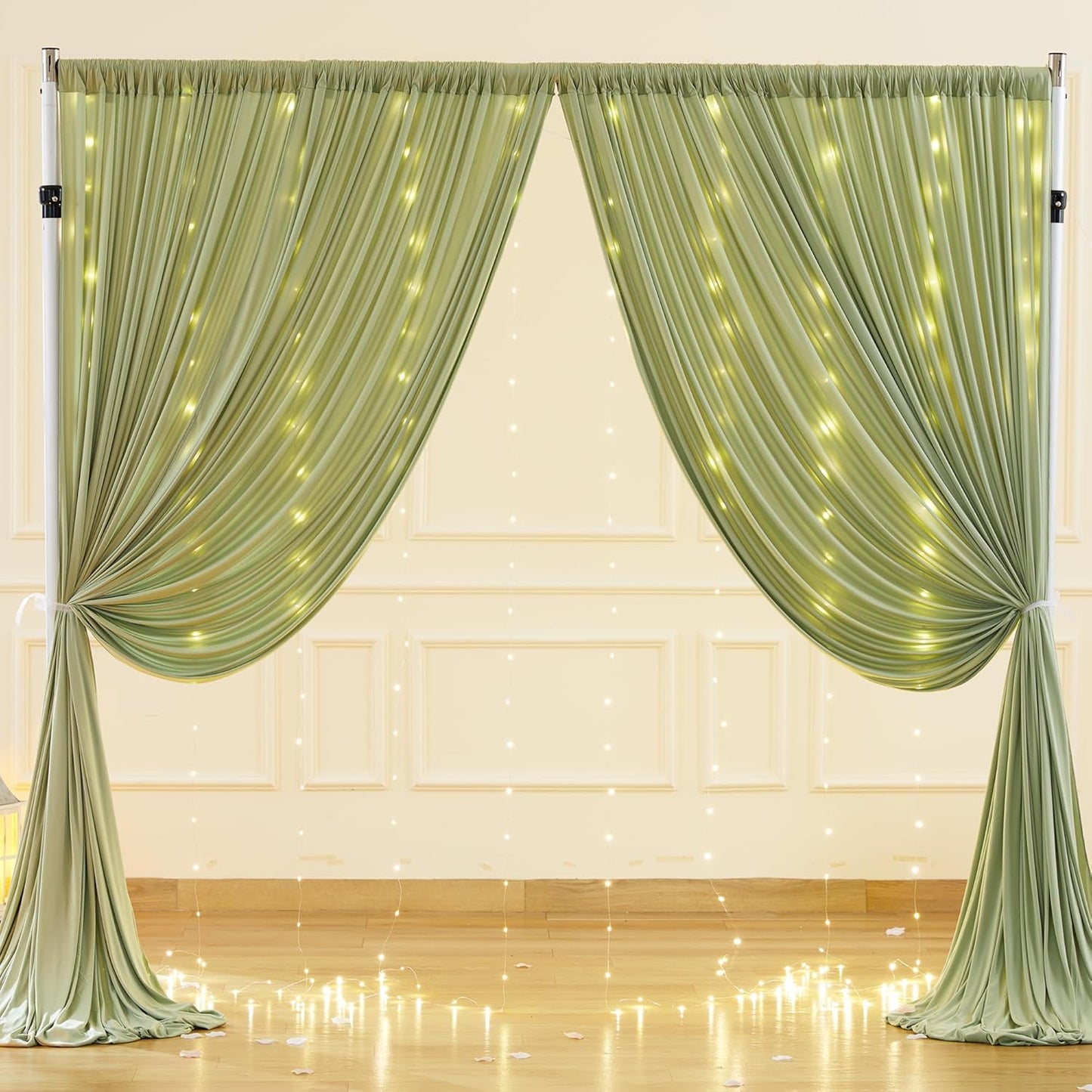 10x10ft Pink Backdrop Curtain with Lights String for Parties Wedding Wrinkle Free Soft Curtains Photo Backdrop Drapes for Girls Birthday Baby Shower Background Decorations 5x10ft, 2 Panels