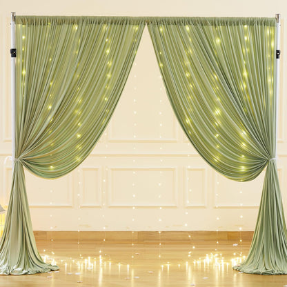 10x10ft Pink Backdrop Curtain with Lights String for Parties Wedding Wrinkle Free Soft Curtains Photo Backdrop Drapes for Girls Birthday Baby Shower Background Decorations 5x10ft, 2 Panels