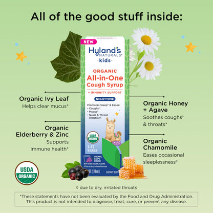 Hyland's Kids Cold and Cough, Day and Night Combo Pack, Cold Medicine for Ages 2 and up, Syrup Cough Medicine for Kids, Nasal Decongestant, 4 Fl Oz (Pack of 2)