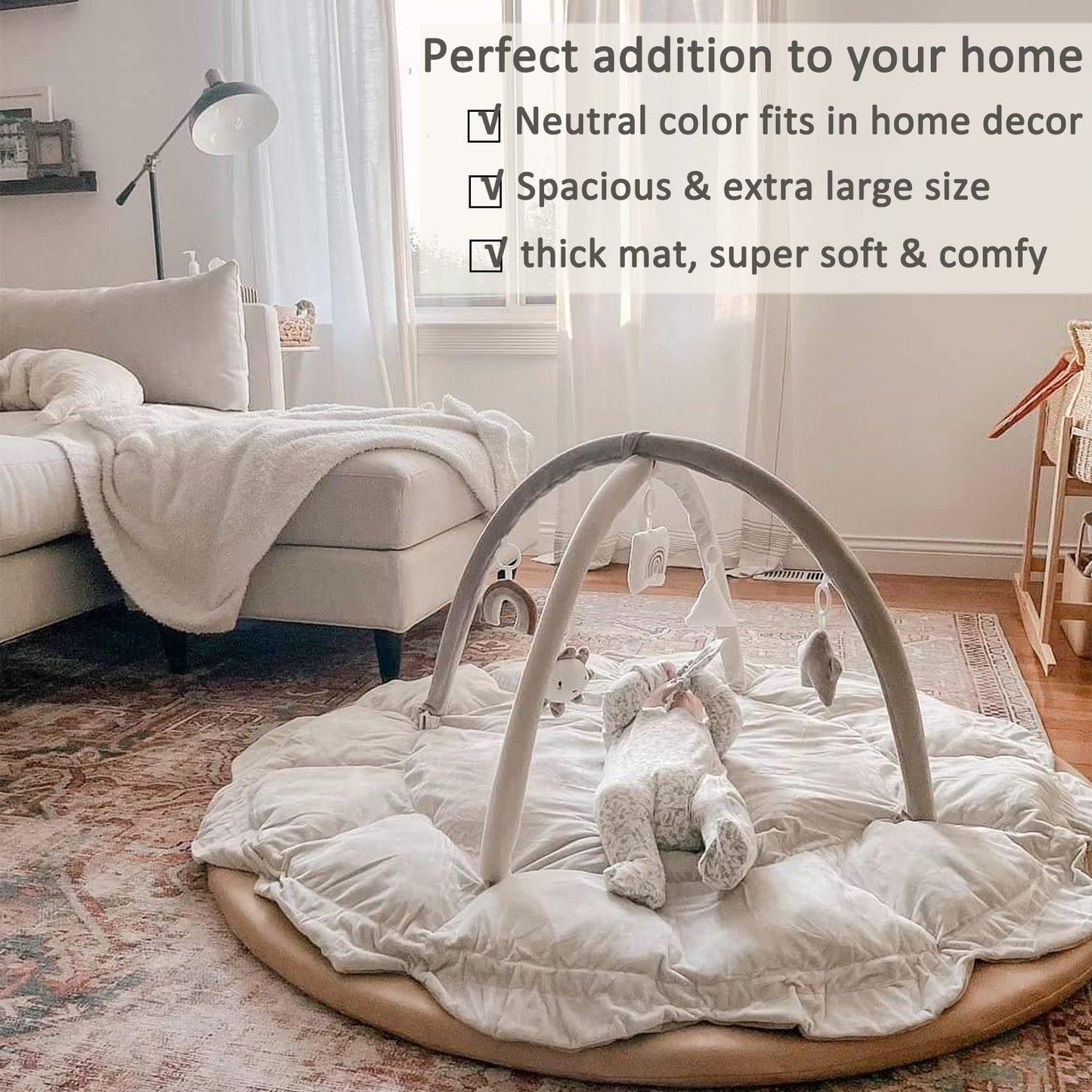 5-in-1 Thick & Plush Baby Play Gym, Baby Play Mats for Floor, Tummy Time Mat with 6 Toys, Cat Bed, Dog Bed, Convertible Stage-Based Developmental from Baby to Toddler, Ball Pit, Pet Cushion Cloudico