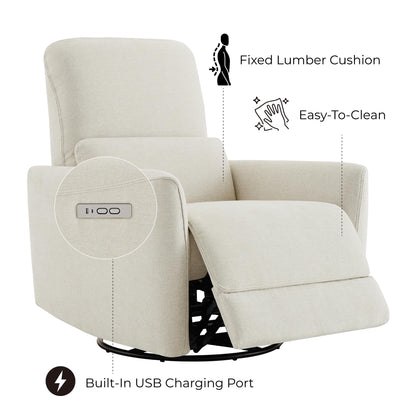 CHITA Power Recliner Chair Swivel Glider, FSC Certified Upholstered Living Room Nursery Reclining Sofa Chair with Lumbar Support, Linen