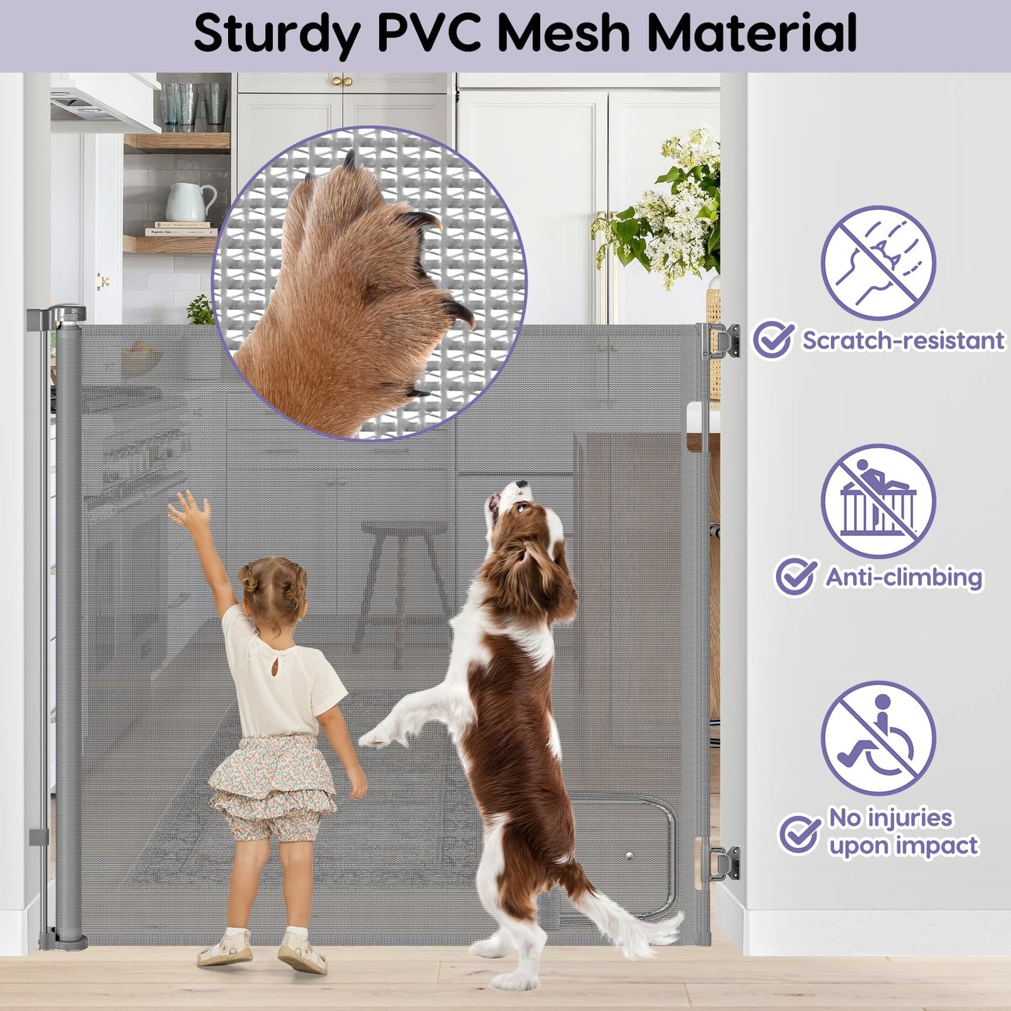 48 Inch Extra Tall Pet Gate Retractable Baby Gate with Cat Door - No Jumping Over, 55" Wide Retractable Dog Gate Indoor 4ft Extra Tall Cat Gate for Doorway Outdoor Deck Gate, White