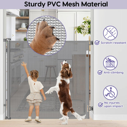 48 Inch Extra Tall Pet Gate Retractable Baby Gate with Cat Door - No Jumping Over, 55" Wide Retractable Dog Gate Indoor 4ft Extra Tall Cat Gate for Doorway Outdoor Deck Gate, White
