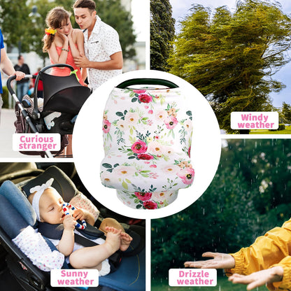 Rquite All-in-1 Car Seat Cover Baby, Carseat Covers for Girl Boy, Stretchy Soft Infant Car Seat Cover, Multi-use Baby Carrier Cover, Car Seat Canopy, Stroller Sun Shade, Nursing Breastfeeding Cover