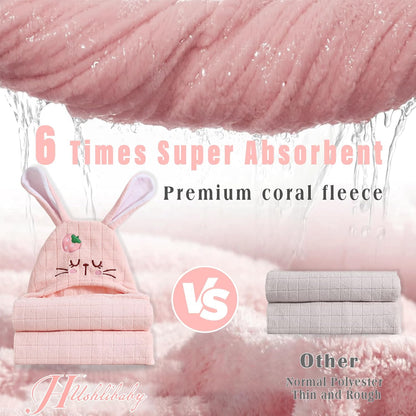 Hooded Baby Towels Set,Baby Towels 2 Pack Soft Thick Absorbency Bath Towel Gift with Animal Design for Newborn,Infant,Toddler,Boys,Girls and Kids,Newborn Essential, 27.5x55Inch(Green Deer&Pink Bunny)