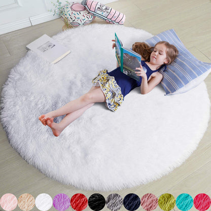 Pink Round Area Rugs 6Ft for Bedroom Living Room, Big Fluffy Shag Circle Rug for Kids Playroom, Cute Preppy Room Decor for Teen Girls, Cozy Fuzzy Furry Plush Carpets for Baby Nursery, Dorm, Classroom