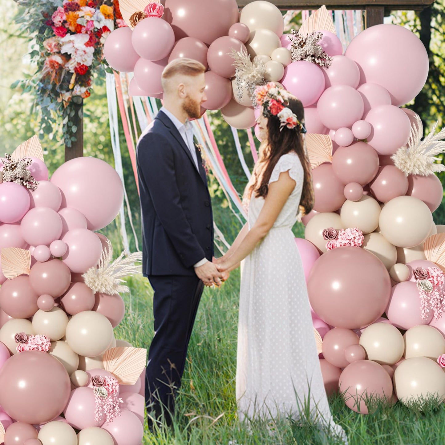 Dusty Pink Brown Balloon Arch Kit, Double Stuffed Blush Brown Cream Beige Nude Tan Pink Balloons Boho Balloon Garland Kit for Birthday Baby Shower Wedding Bridal Shower Gender Reveal Party Decoration