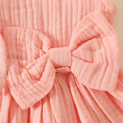 Kupretty Toddler Girl Summer Clothes Baby Solid Linen Outfit Bows Ruffle Tank Tops Shirts + Ruffled Short Set