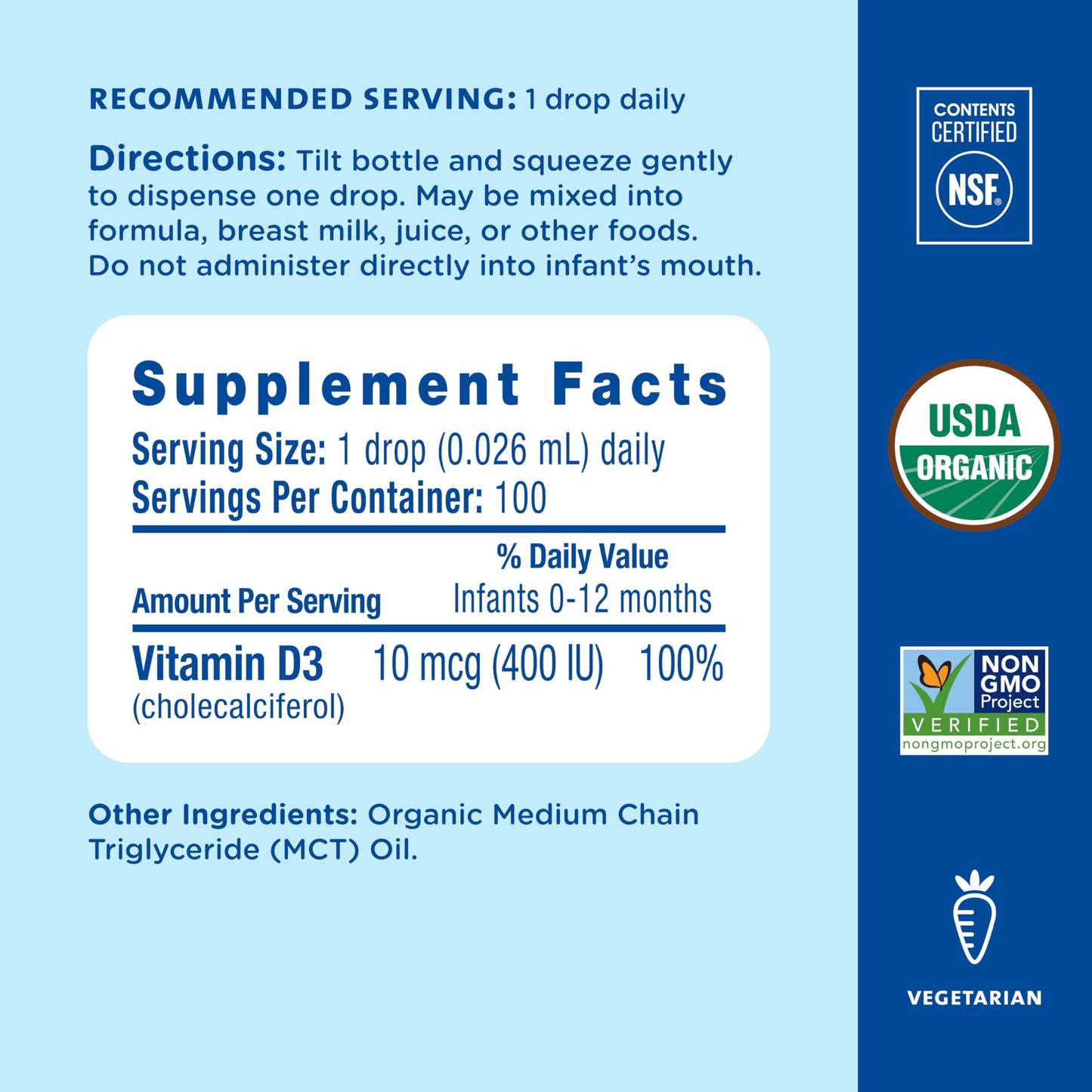 Mommy's Bliss Organic Baby Vitamin D Drops | Promotes Healthy Growth and Bone Development | Age Newborn+ | 0.11 Fl Oz (100 Servings)